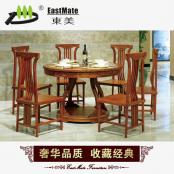 红木家具刺猬紫檀 中式圆餐桌椅组合 实木仿古典餐台